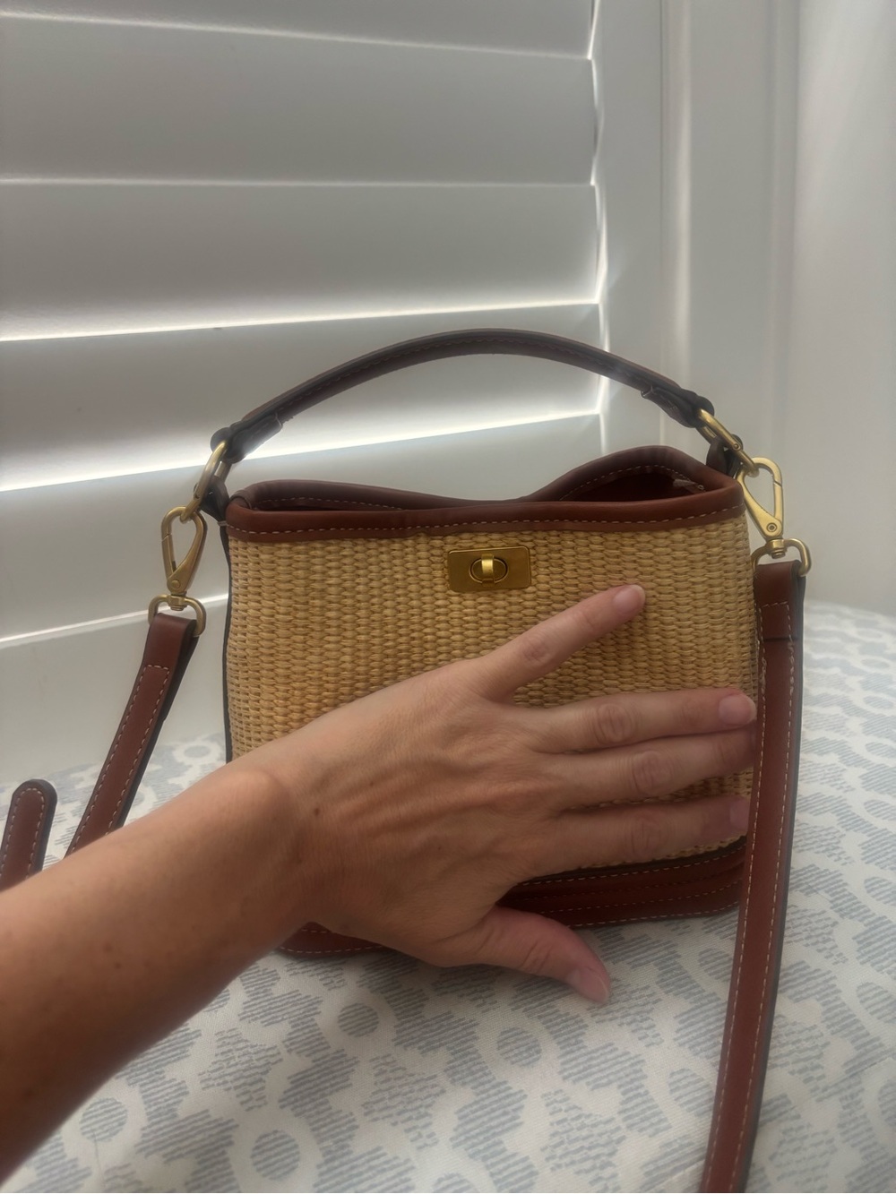 Mango Woven Straw Crossbody Bag with Brown Leather Trim - Picture 4 of 4